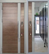 Двери МДФ входные с зеркалом Nut on gray